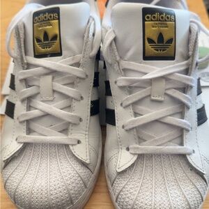 Adidas Kids White Sneakers with Black Stripes